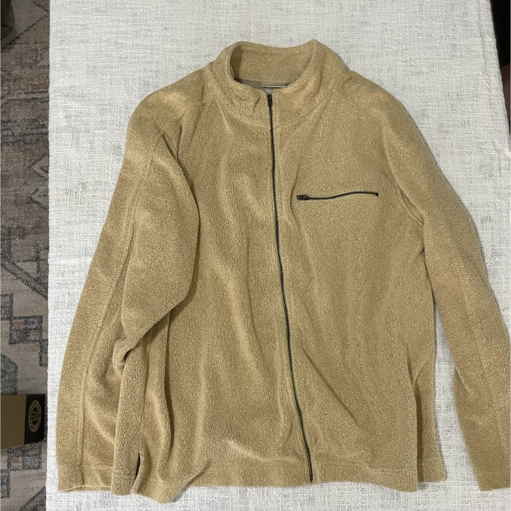 VTG L.L.Bean French Terry Full‎ Zip Mock Neck Long Sleeve Sweatshirt Yellow Tan